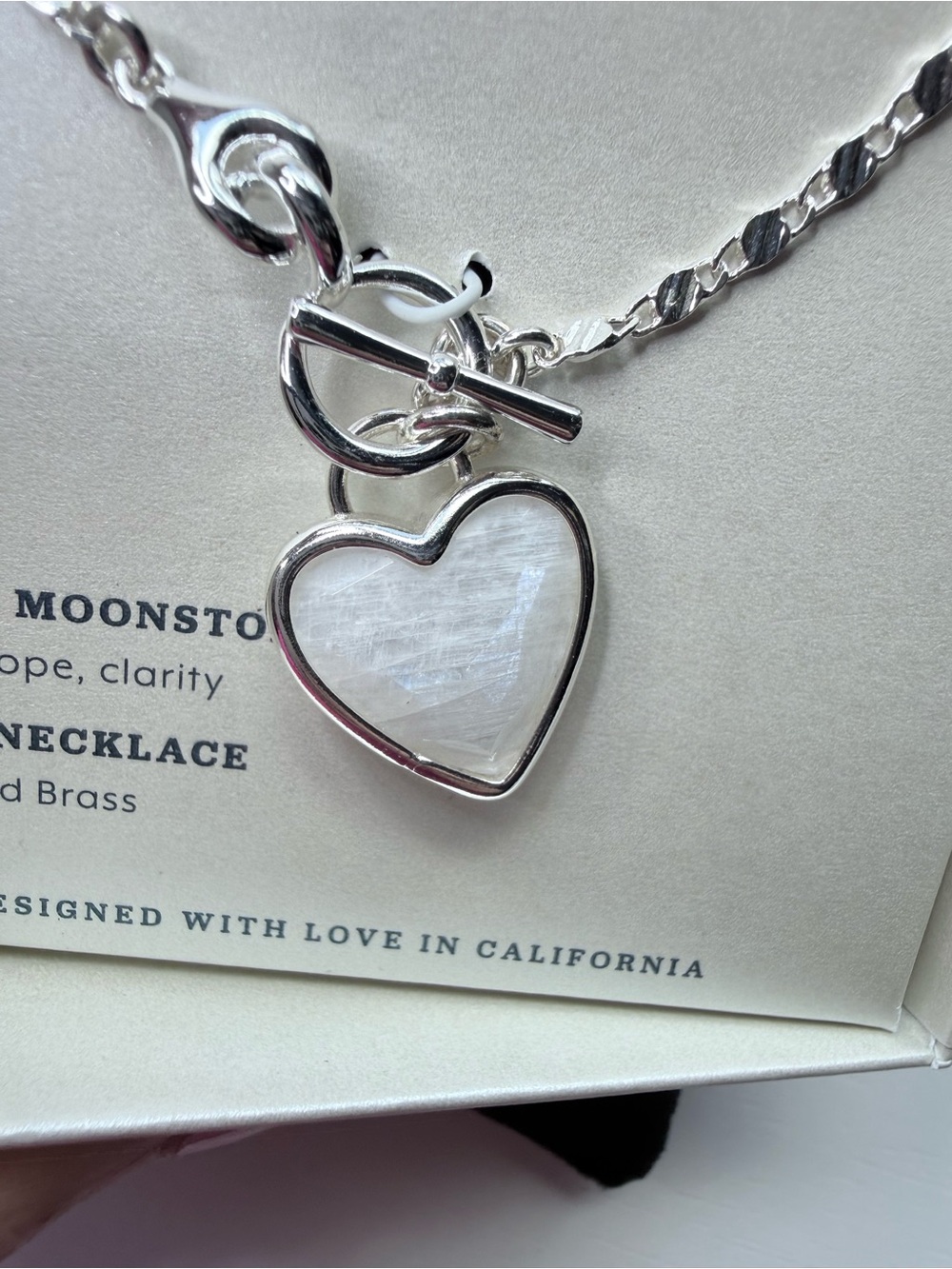 Luna Norte Moonstone Shiny Silver Heart Toggle Necklace Bold Sparkly